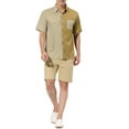thumbnail image 2 of INSPIRE CHIC Chemises pour Hommes Manches Courtes Été Coton Patchwork Chemises à Boutons S Brun Blanc, 2 of 5