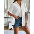 thumbnail image 5 of Women'S Cotton Button Shirt Rolled Hem Short Sleeve Shirt Women'S Summer Casual V Neck Beach Cotton Top White XXL, 5 of 8