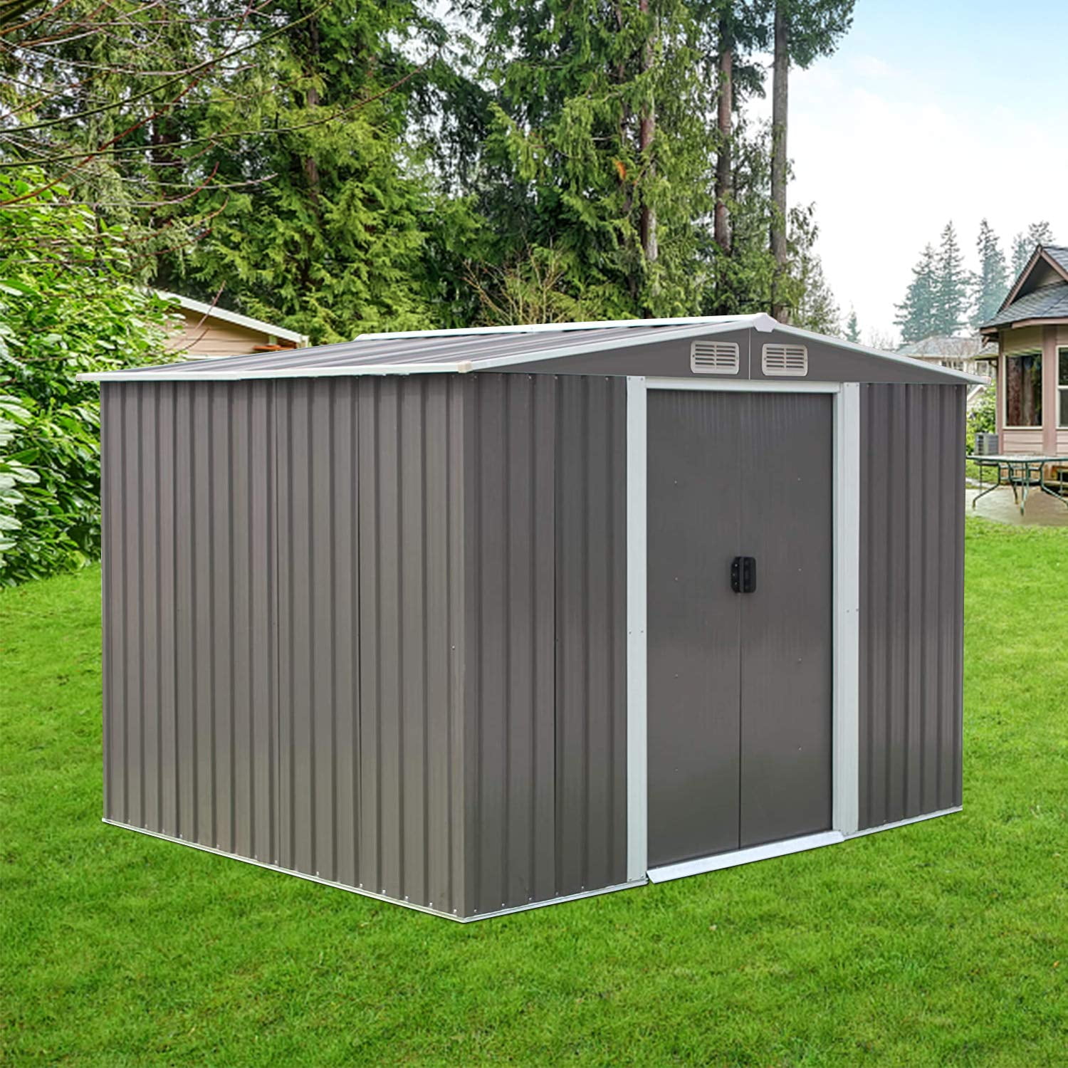 Kinsuite 8' x 6' Metal Outdoor Storage Shed, Utility Tool Shed for ...