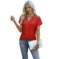 thumbnail image 4 of Jalioing V Neck Shirts for Women Casual Dressy Short Sleeve Eyelet Tunic Tops Business Work Tops Summer Fashion, 4 of 7