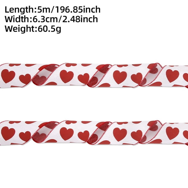 Cinta Blanca para Diseño de Corazón de Envoltura de Regalo con Brillo Rojo Y Borde con Alambre, Versátil para Arcos Coronas Artesanías Bricolaje, Cinta Roja para Fiesta de Envoltura de Regalo Y Decora