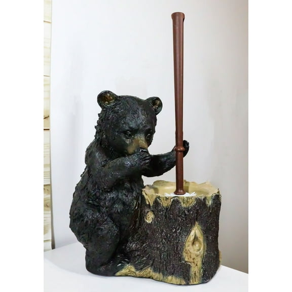 Ebros Rustic Whimsical Black Bear Stinky Potion Toilet Brush And Holder Set
