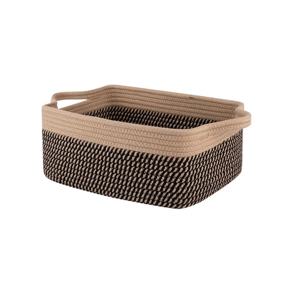 Rectangular Cotton Rope Storage Basket - Natural Woven Organization Bin for Clothes, Toys, Blankets and Home Essentials