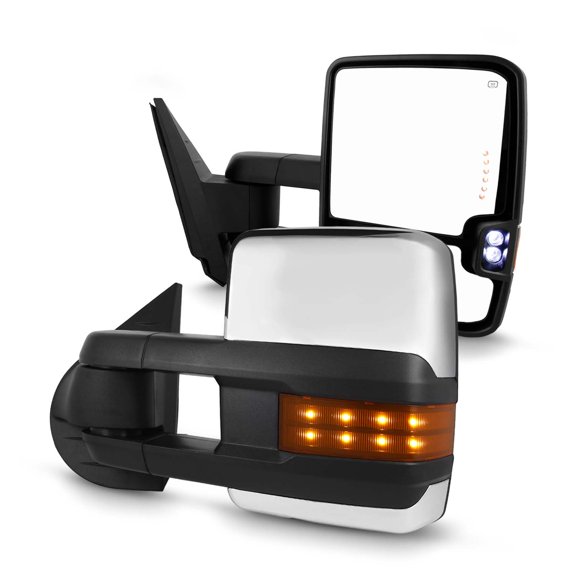 AKKON - Fits 2007-2013 Chevy Silverado GMC Sierra 1500 2500HD 3500HD Power Fold w/LED Turn Signal Heated Chrome Mirrors Powered Glass Telescoping Blind Spot