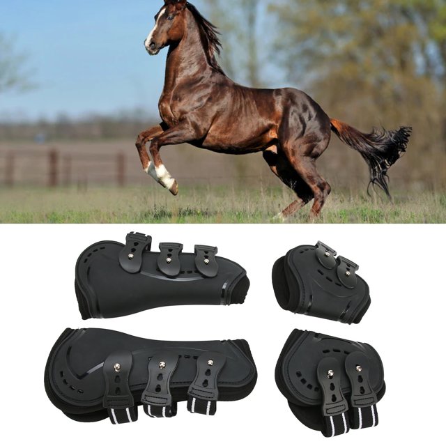 4 Pcs Protège-Jambes de Cheval, Bottes avant et Arrière Antidérapantes Ajustables à Design Ouvert, Bottes de Protection avec Tendon de Déformation pour Équipement Équestre