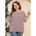 thumbnail image 3 of SHOWMALL Women Plus Tops Double Ruffle Short Sleeve Grayish Purple 5X Tunic Shirt Summer Tops Loose Fitting Blouse, 3 of 10