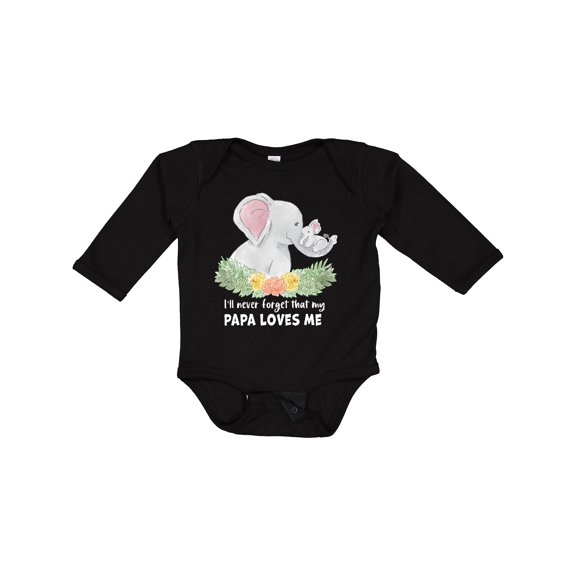 Inktastic I'll Never Forget That My Papa Loves Me with Cute Elephants Boys or Girls Long Sleeve Baby Bodysuit