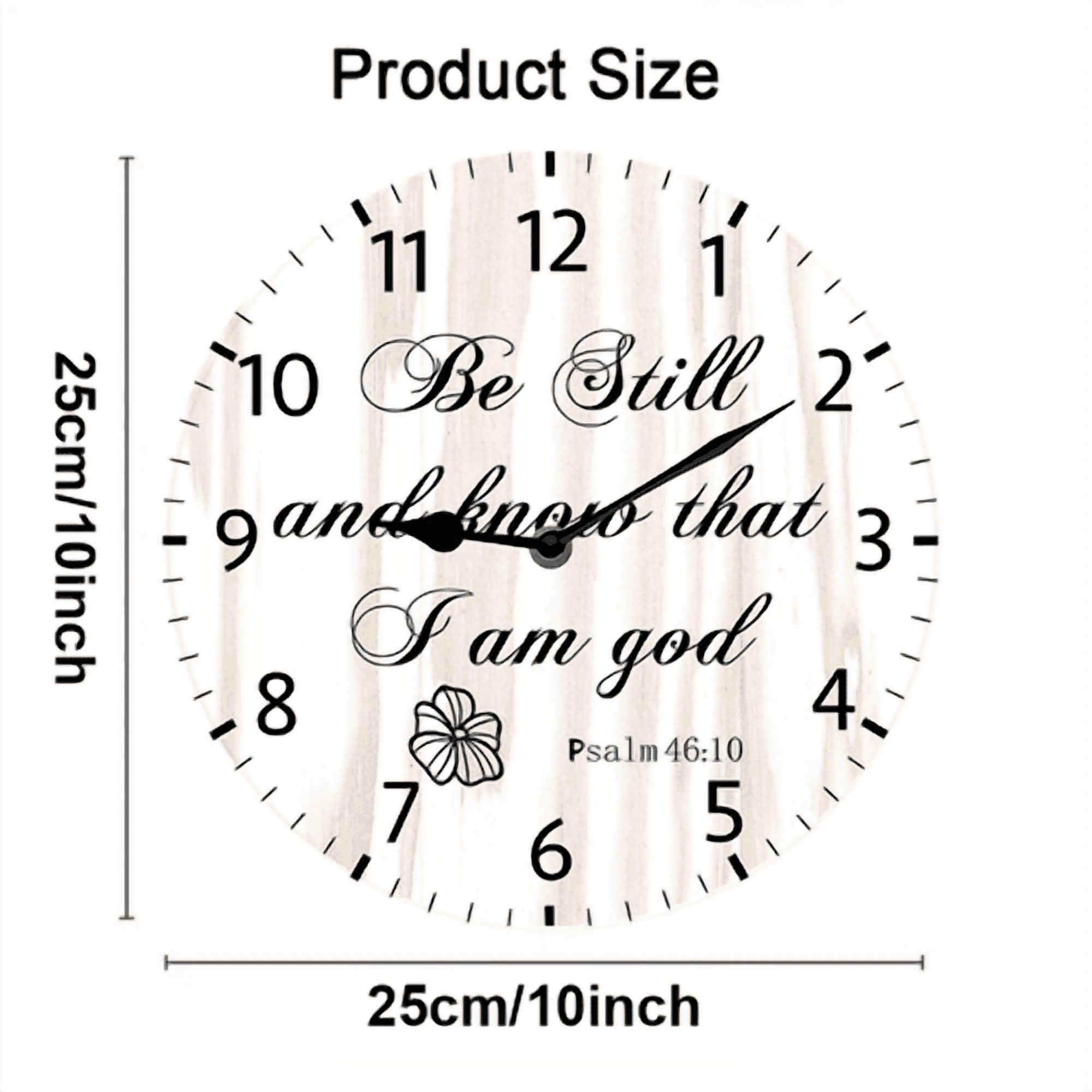 Kurmntregon Christian Wall Clock Be Still And Know That i Am God Religious Bible Verse Jesus Inspirational Quote Scripture Silent Non-Ticking Decorative Clock Home Decorative Round 10"