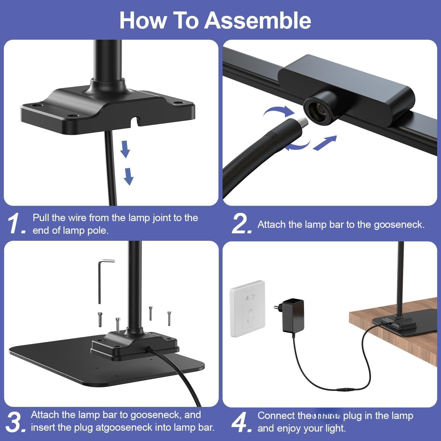 Led Desk Lamp With Base: Bright Lights For Home Office - Eye Care Reading Table Lamps Dimmable Desktop Lighting Computer Monitor Study Drafting Black