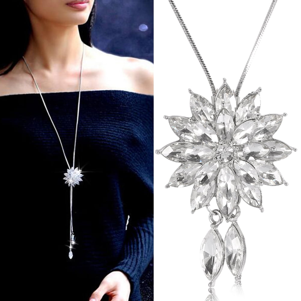 Fashion Women Infinity Crystal Necklace Pendant Crystal Sweater Chain Jewelry 