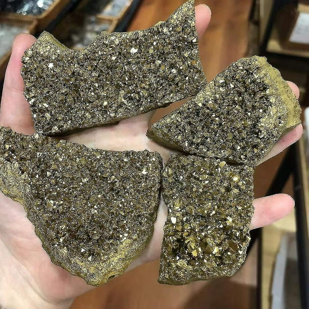 1 Uds. Materiales de cristal Natural que hacen galvanoplastia oro piedra preciosa cruda cristal racimo titanio Geo