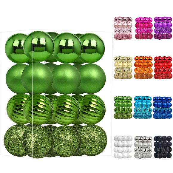 Emopeak 24Pcs Christmas Balls Ornaments for Xmas Christmas Tree - 4 Style Shatterproof Christmas Tree Decorations Hanging Ball for Holiday Wedding Party Decoration (1.3 ""/3.2CM, Grass Green)