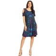 thumbnail image 5 of Sakkas Sienna Women's Knit Cold Shoulder Short Sleeve Flared Shift Short Dress - Teal - One Size, 5 of 5