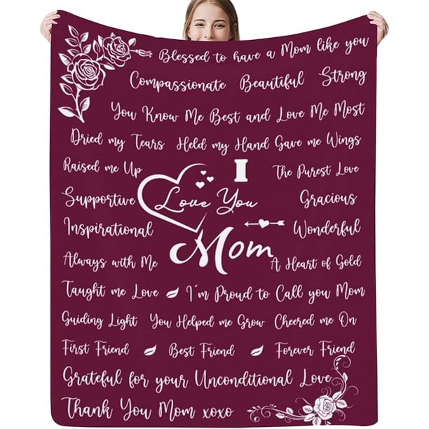 LHSHID Gifts for Mom Mom Blanket I Love You Mom Throw Blanket for Christmas Birthday from Daughter Son Soft Cozy Flannel Bed Blanket 60"x80"