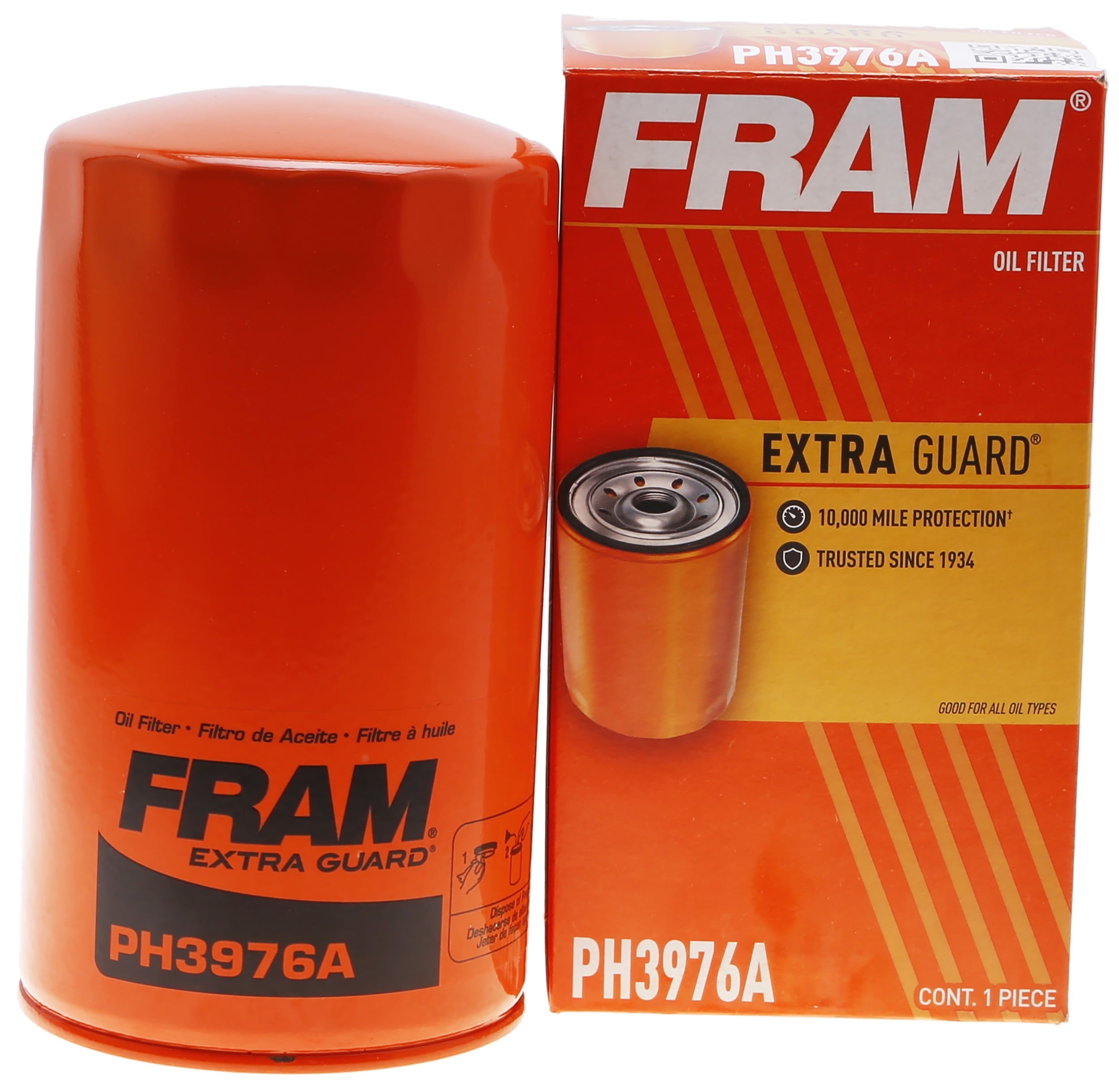 (2 pack) FRAM Extra Guard Oil Filter, PH3976A, 10K Miles, Replacement Oil Filter Fits Select Vehicles