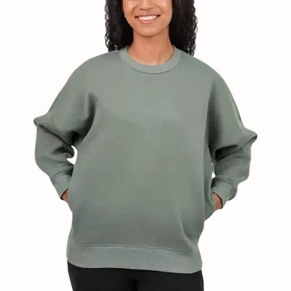 Tuff Athletics Women Green Pocket Fleece Small Crew Neck Pullover Sweatshirt