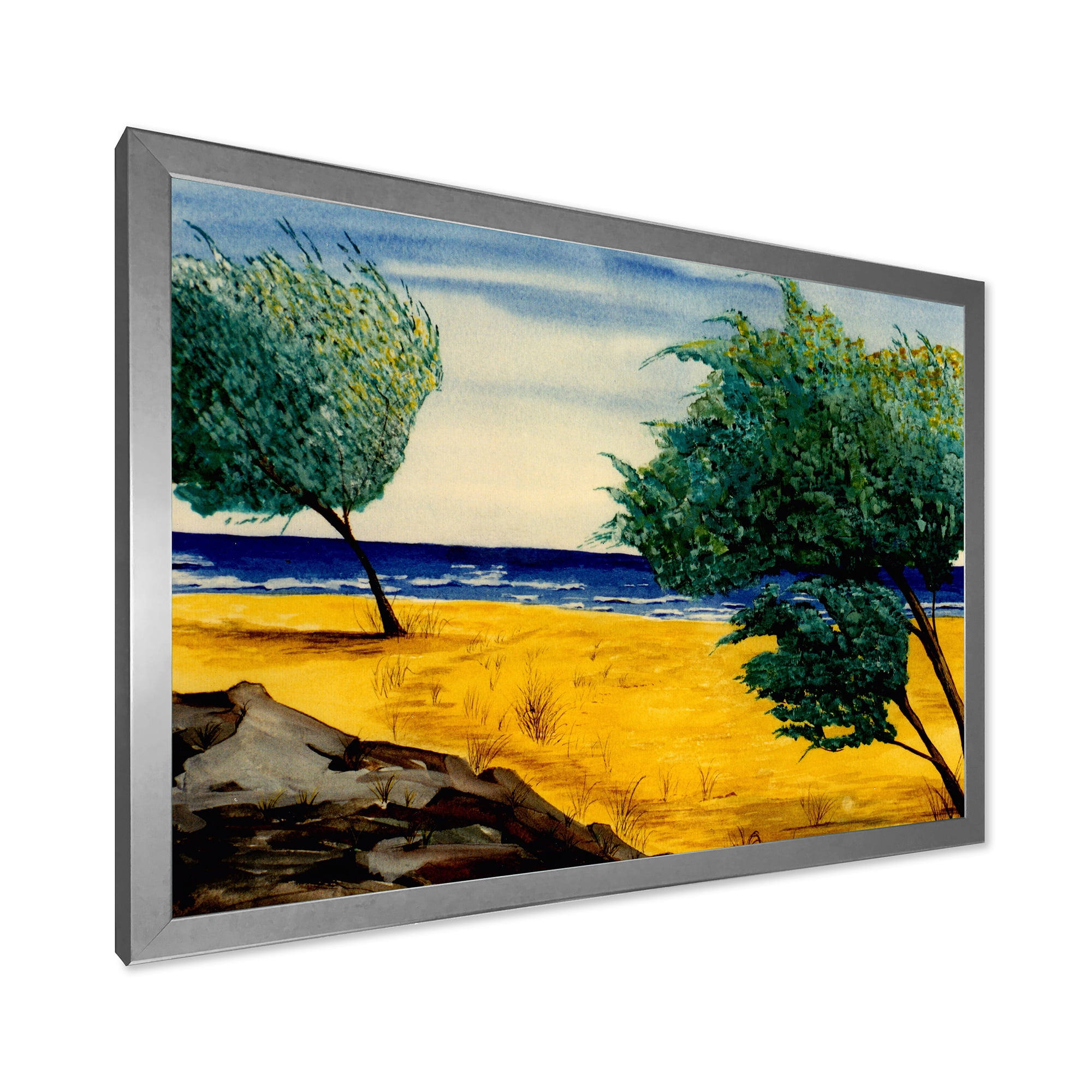 Designart 'Blue Beach By The Coastline' Nautical & Coastal Framed Art Print