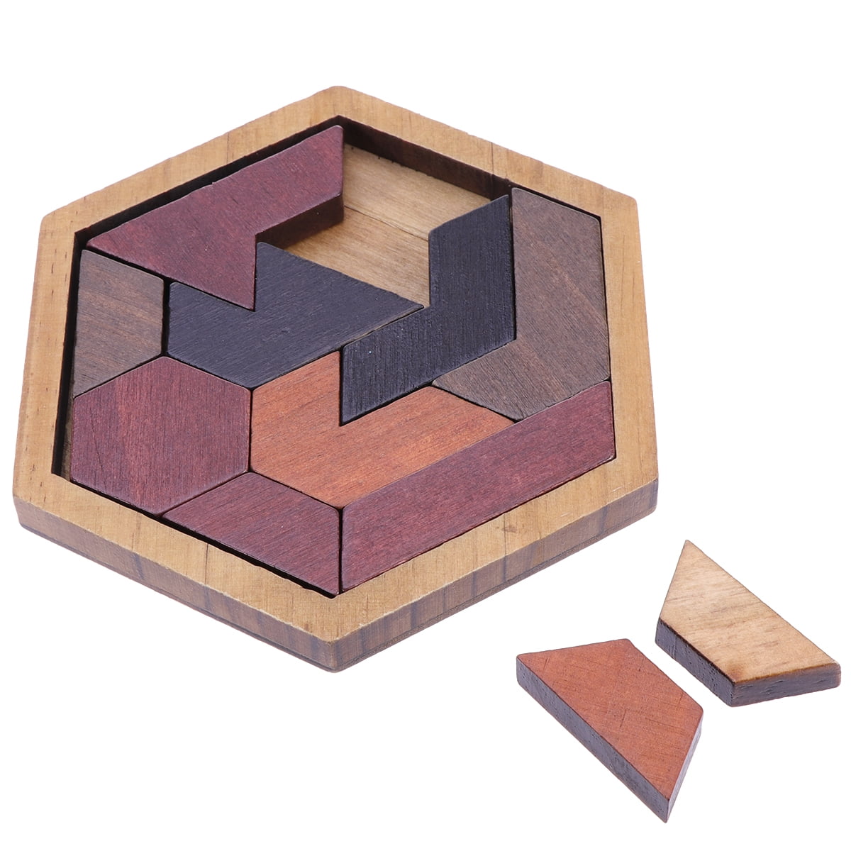 12 pcs Hexagon Tangram Jigsaw Puzzles Wooden Puzzle Games Brain Puzzles For Kids