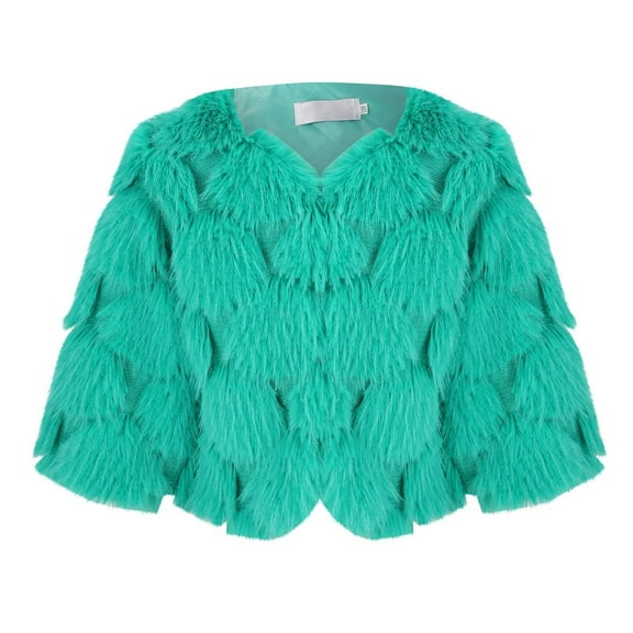 Generic Baby Autumn Winter Snowsuit Toddler Kids Girls Sweater Furry Top Winter Windproof Thicken Coat Warm Outerwear Jacket 1-12 Years(Green,3-4 Years)