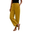 thumbnail image 3 of Summer Linen Pants for Women Harem Pants Barrel Trousers Straight Leg Pants Elastic Waist Trousers With Pockets Palazzo Loose Fit Split Hem Pants Capris Pants Boho Travel Pull-On Pants, 3 of 9