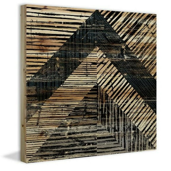 "Patterned Shapes" Painting Print on Natural Pine Wood