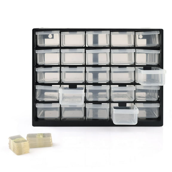 ASKITO 25-Drawer Plastic Drawer Storage Cabinet for Garage Organization, Screws Hardware, Building Bricks Storage, Small Parts Nuts Bolts Nails Tool Container, Black