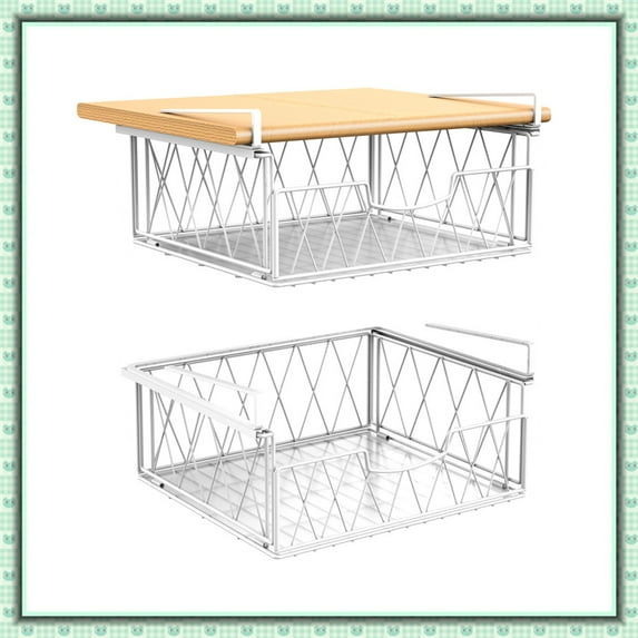 Slide Metal Wire Under Cabinet Basket Haning Storage Organizer for Refrigerator in White