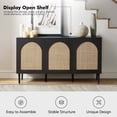 thumbnail image 4 of Wood Rattan Arch 3 Doors Storage Credenza Sideboard Buffet Cabinet with Adjustable Shelves Black, 4 of 13