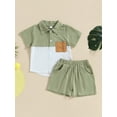 thumbnail image 2 of Faithtur Vêtements d'Été pour Garçons Ensemble 2 Pcs Col Rabattu Manches Courtes Poche Couleur Contrastée Shorts Couleur Unie, 2 of 8