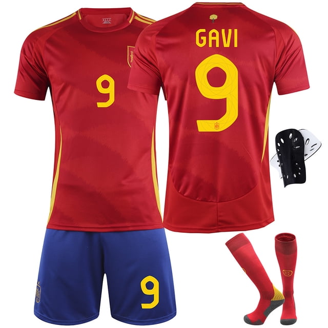 2024 Copa de Europa España camiseta de local No. 9 Garvey 20 Pedri 7 Morata 19 Yamal camiseta de fútbolN°9 + calcetines + espinilleras