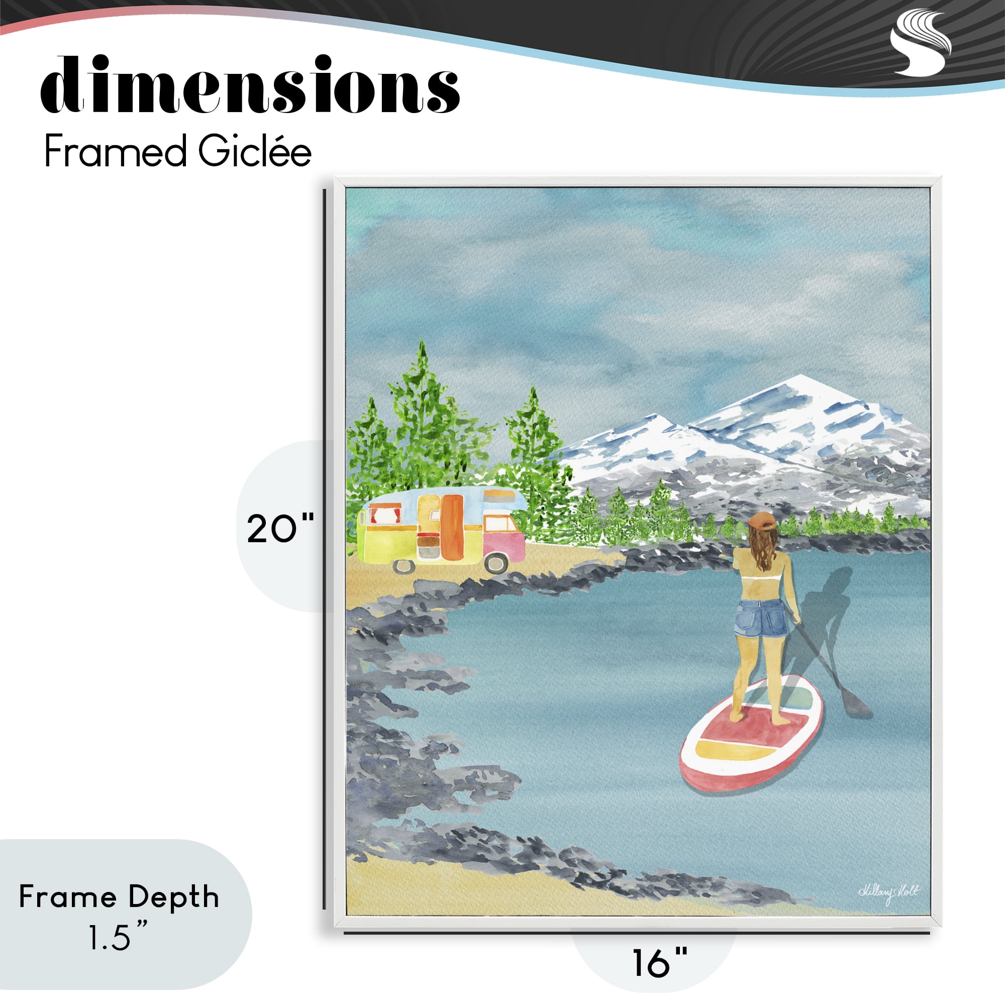 Stupell Industries Lake Tahoe Paddle Boarding White Framed Giclee Art, design by Hillary Holt