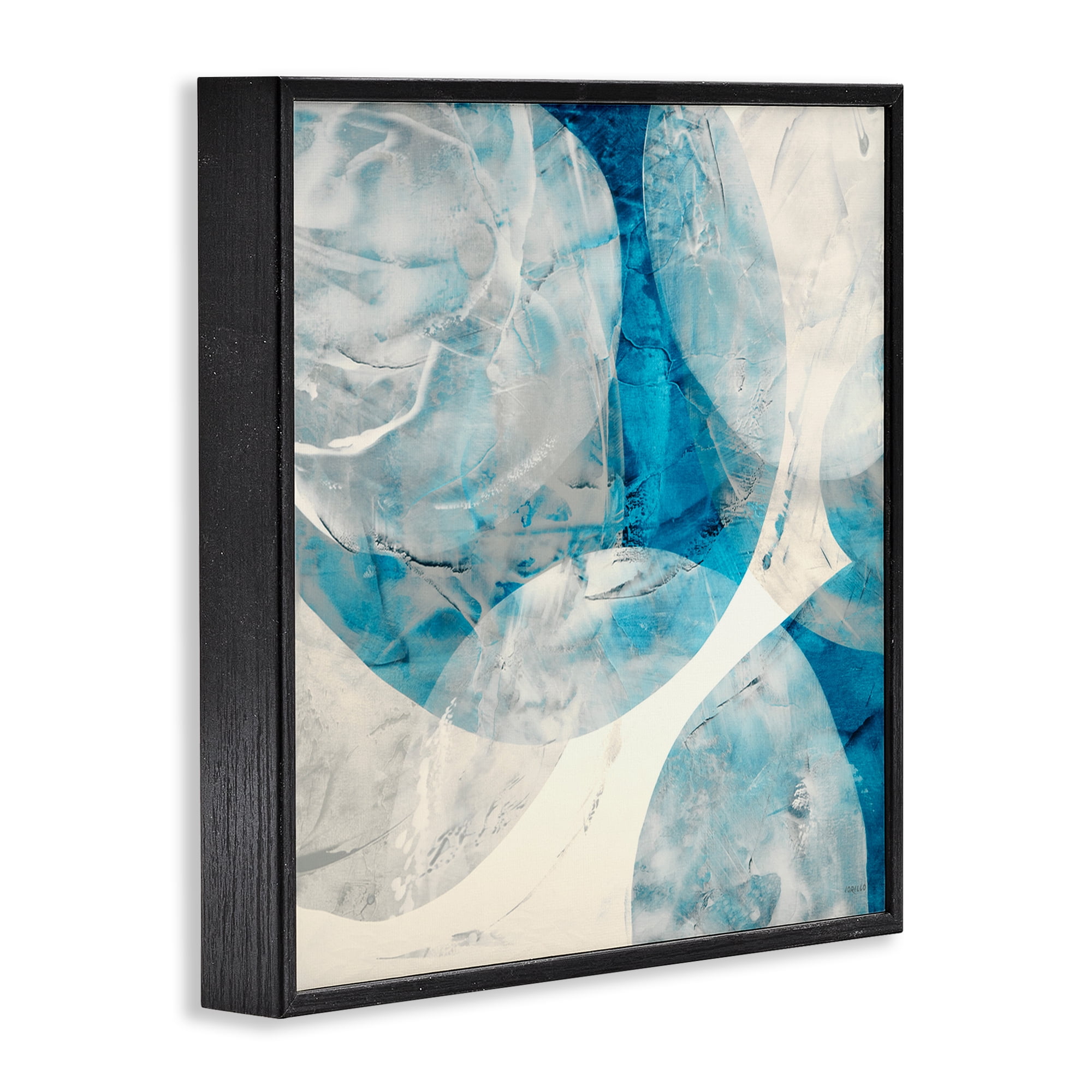 Stupell Industries Layered Blue Spheres Abstract Painting Black Framed Art Print Wall Art, 17 x 17
