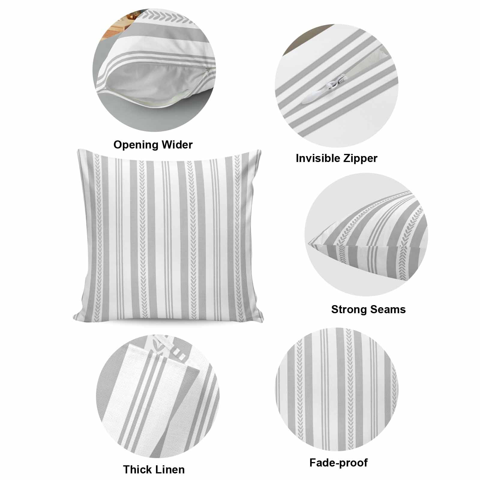 Throw Pillow Covers, Grey Line Striped 24x24 Pillow Covers for Couch/Sofa/Bed, Farmhouse Modern Geometric Stripes Decorative Square Linen Cushion Pillowcase for Home Decor
