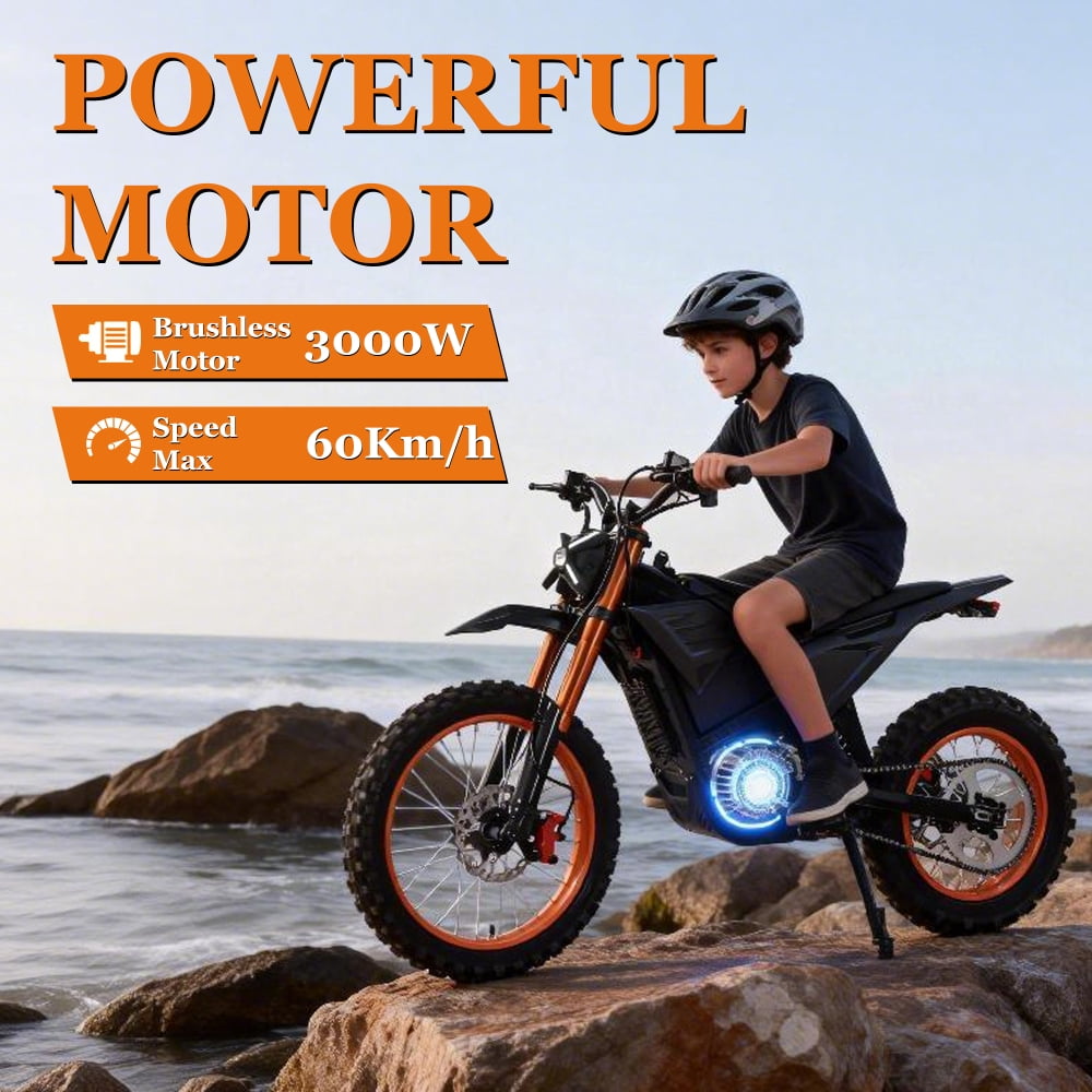 M7 Electric Dirt Bike for Teens, 48V 20.8Ah Battery, 3000W Brushless QS Motor,  for 3.9-6 ft  Riders