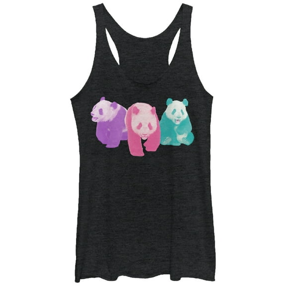 Women's Lost Gods Three Color Pandas  Racerback Tank Top Black Heather Large