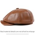 thumbnail image 1 of Sombrero de cuero genuino de vaca, estilo coreano, moda para hombres de mediana edad y mayores, otoño e invierno, moda para estudiantes, boina azul marino con visera, sombrero octogonal, 1 of 4