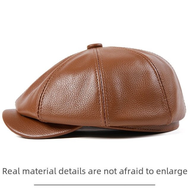 Sombrero de cuero genuino de vaca, estilo coreano, moda para hombres de mediana edad y mayores, otoño e invierno, moda para estudiantes, boina azul marino con visera, sombrero octogonal
