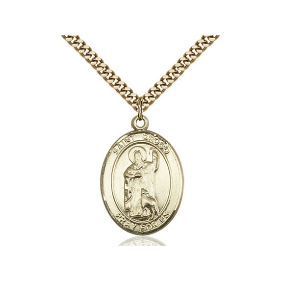 Gold Filled St. Drogo Pendant 1 x 3/4 inches with Heavy Curb Chain