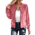 thumbnail image 2 of Bomber Jacket Women Fall Lightweight Long Sleeve Casual Faux Suede Zip Up Jackets Coat Outerwear Streetwear, 2 of 5