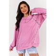 thumbnail image 3 of Women's Bright Pink Lace Patched Raglan Sleeve Loose Fit Sweatshirt - [ZhiHiMeRi] | (US 12-14)L, 3 of 11