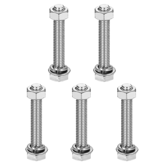M8 x 50mm 304 Stainless Steel Hex Head Screws Bolts, Nuts, Flat & Lock Washers Assortment Kit, 5 Sets