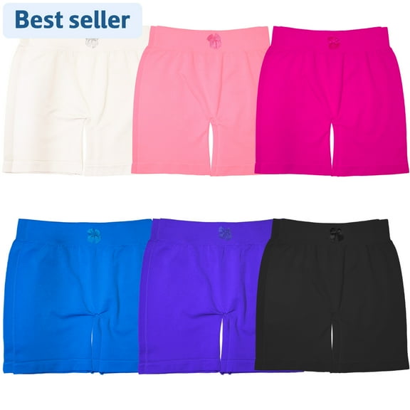 BASICO 12 Pack Girls Athletic Gymnastics Girl's Active Bike Short, 6 Colors Toddler Biker Shorts (Medium Size 8-11)