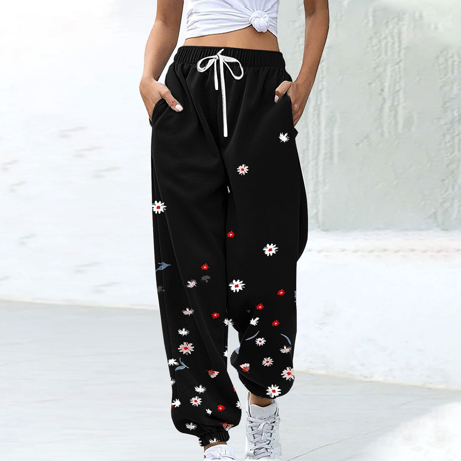 Womens 2025 Trendy Polka Dot Sweatpants Soft Lightweight Joggers Sweatpants Elastic Drawstring Casual Athletic Pants Gym Workout Running Casual Sweatpant with Pockets