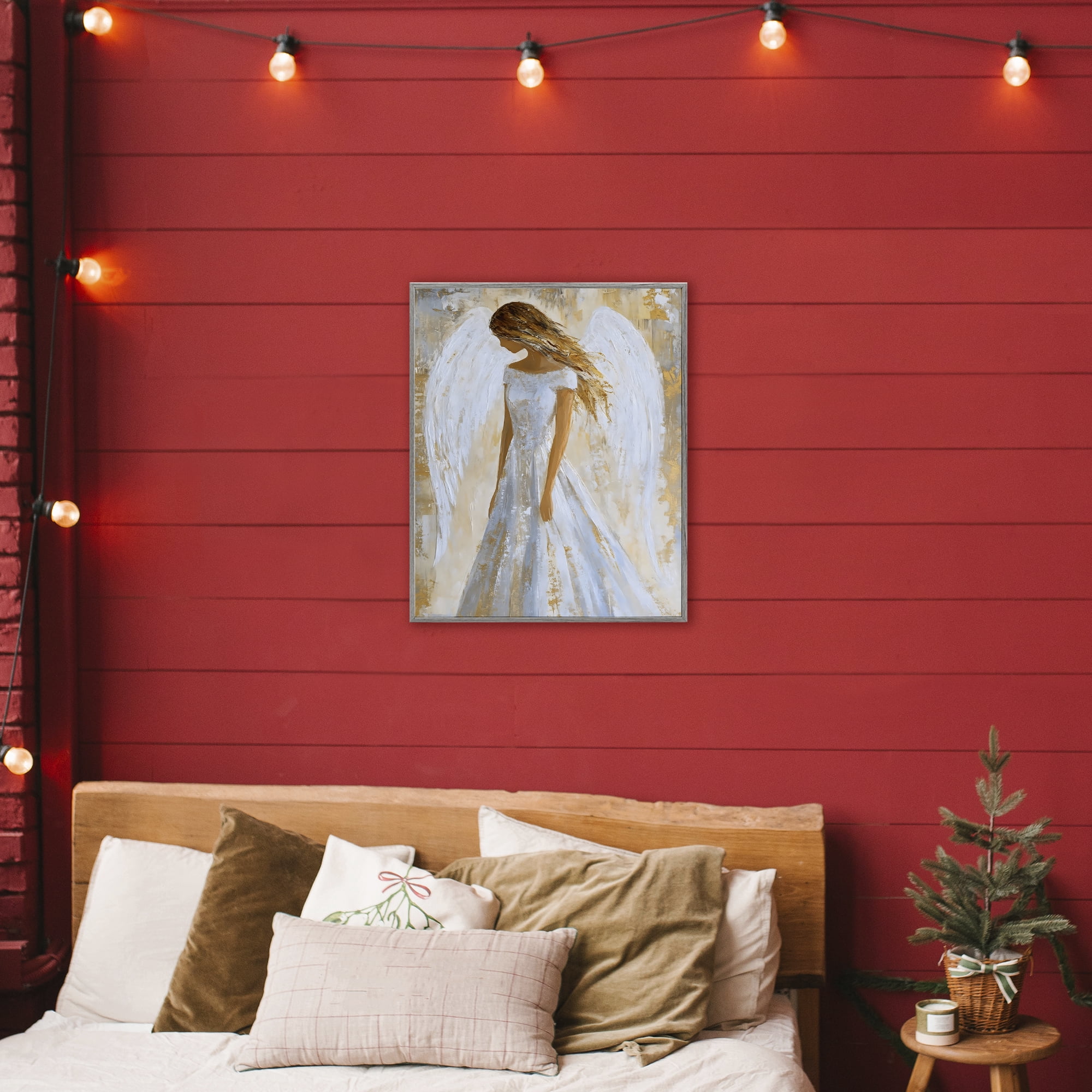 Holy Angel In White Gray Framed Giclee Art, design by Franklyn Gregory