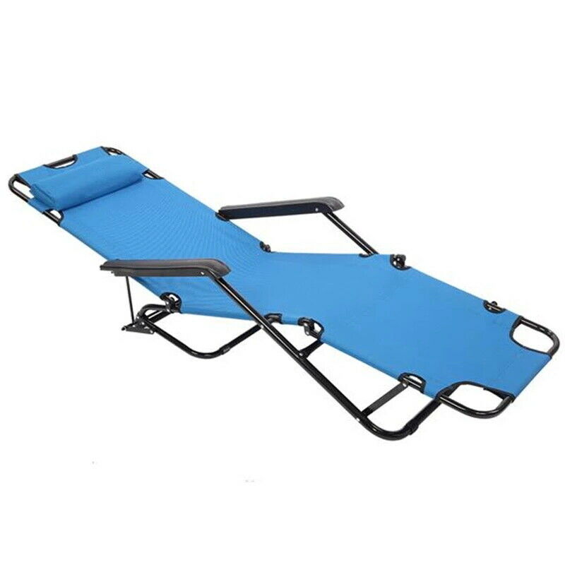 Folding Beach Lounge, Reclining Lounge Chair Unbranded Outdoor Lounger for Patio Pool Lawn Garden (Blue) - image 4 of 8