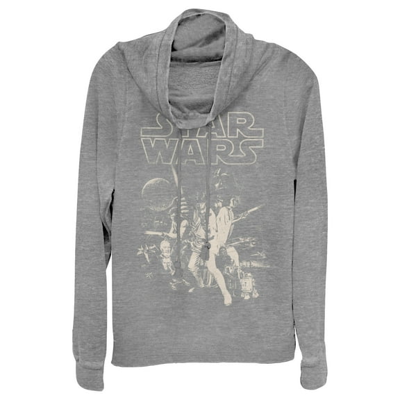 Junior's Star Wars Classic Poster Cowl Neck Sweatshirt Gray Heather 2X Large