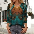 thumbnail image 2 of YDFCWXW Womens 3/4 Sleeve Shirts V Neck Fall Winter Blouses Print Tunic Tops Dark Green, M, 2 of 5