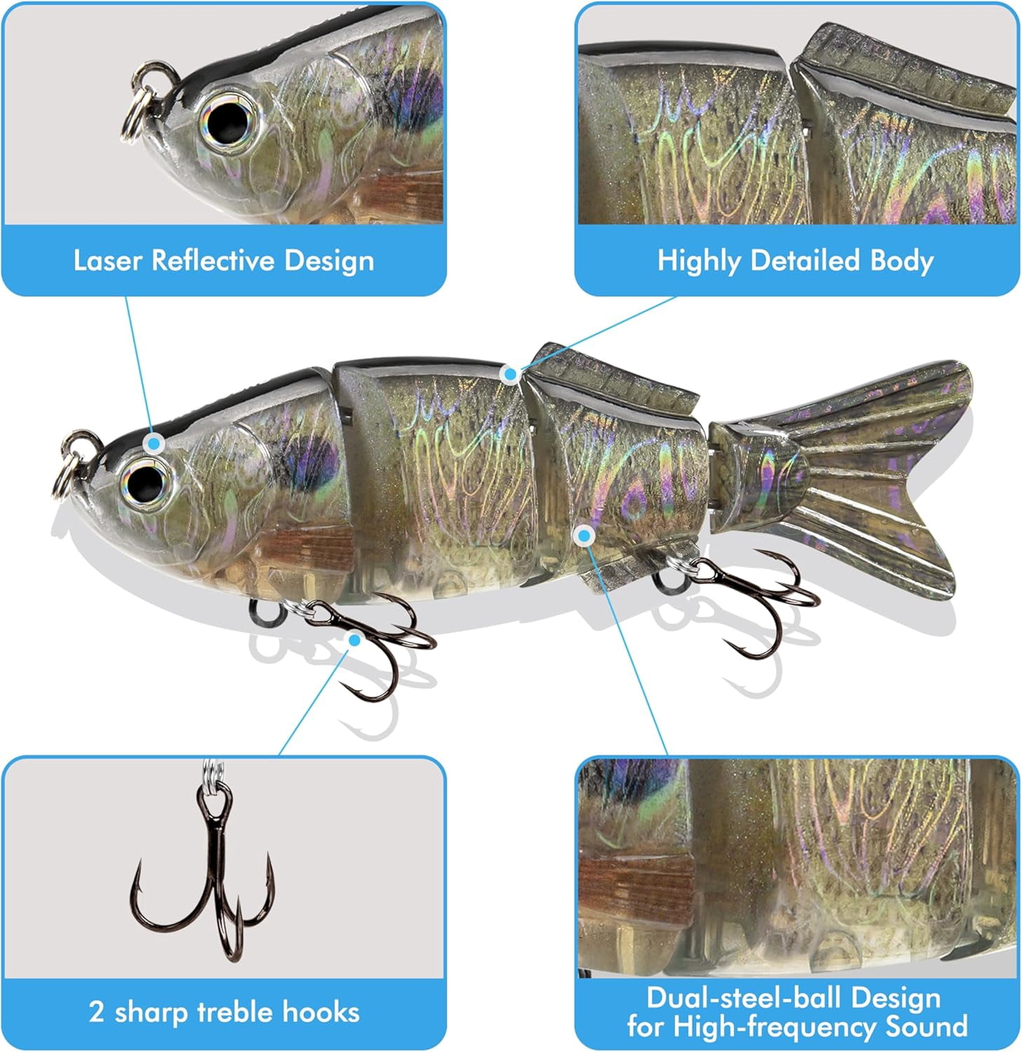 TRUSCEND Easy Catch Swimmax, Magic Noisy Turbulent Wiggling and Vibrating Actions for More Bites, Segmented Swimbait Jointed by Dyneema Strongest Fiber, Lifelike Fishing Lures for Family Fishing