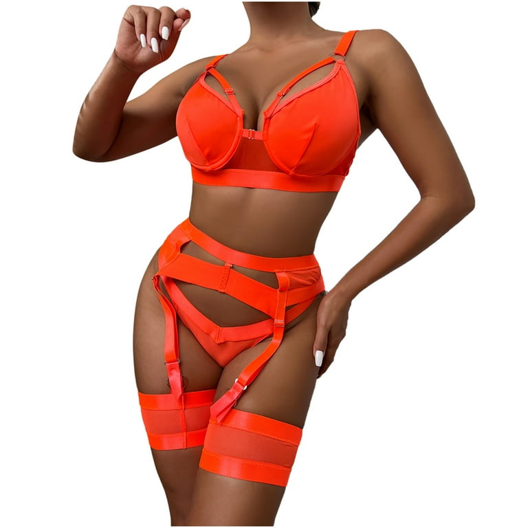 EQWLJWE Sexy Lingerie for Women Women's Erotic Lingerie3-Piece Set Of Mesh  Splicing Straps With Steel Rings With Garter Belt Sexy Set 
