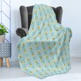thumbnail image 4 of Floral Soft Flannel Fleece Throw Blanket, Pattern with Abstract Scandinavian Style Geometric Flowers, Cozy Plush for Indoor and Outdoor Use, 50" x 60", Pale Blue Yellow, by Ambesonne, 4 of 5